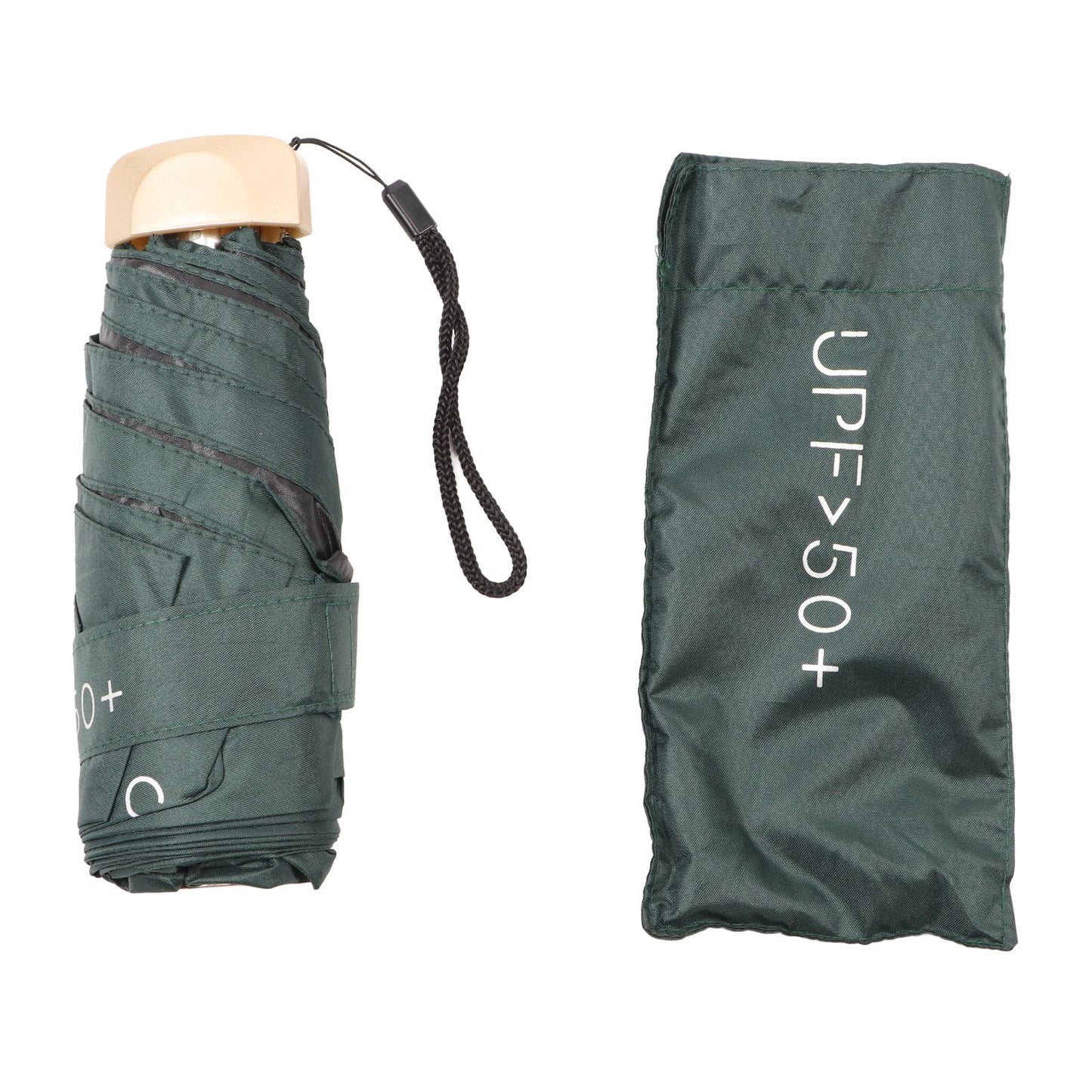 6 Ribs Umbrella Sun Protection UPF50 Impact Cloth Portable Folding Umbrella for Sunny Rainy Dark Green