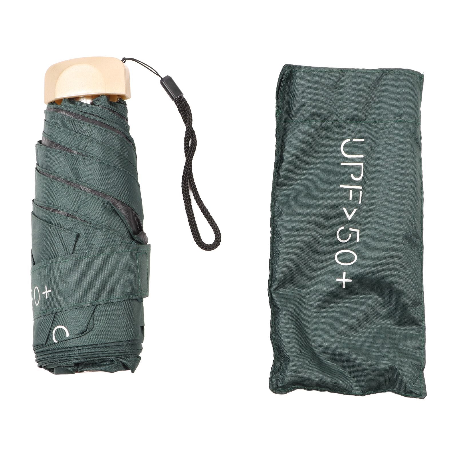6 Ribs Umbrella Sun Protection UPF50 Impact Cloth Portable Folding Umbrella for Sunny Rainy Dark Green