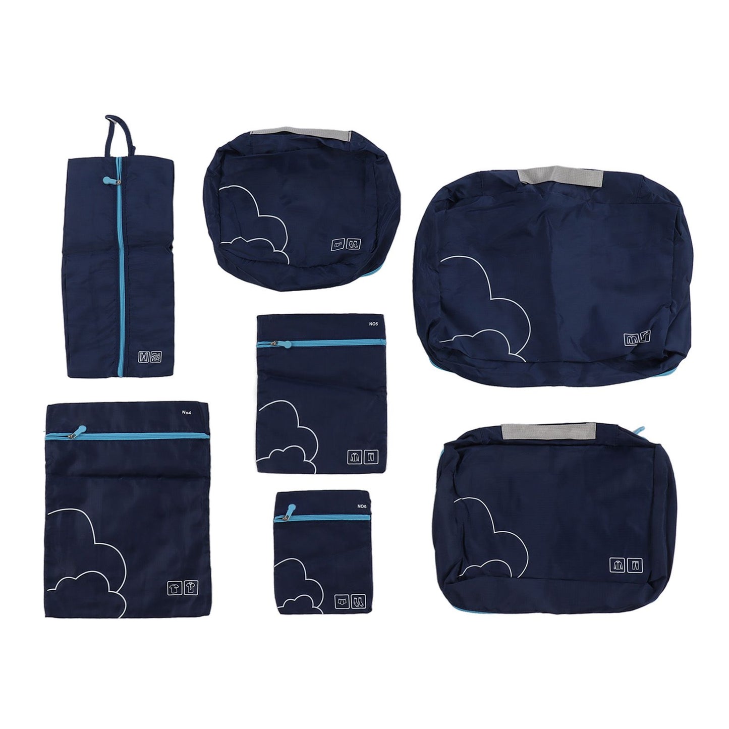 7 Pcs Luggage Packing Bags Polyester Waterproof Luggage Packing Cubes for Business Trip Travel Navy Blue