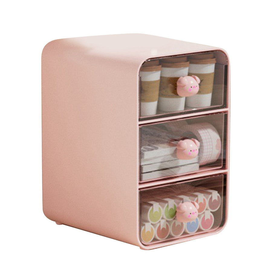 Cosmetics Storage Box Drawer Type Makeup Storage Box Desktop Shelf Basket for Student Dormitory Home Small Pink Piggy