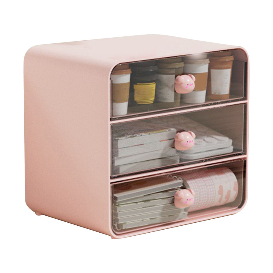 Cosmetics Storage Box Drawer Type Makeup Storage Box Desktop Shelf Basket for Student Dormitory Home Large Pink Piggy