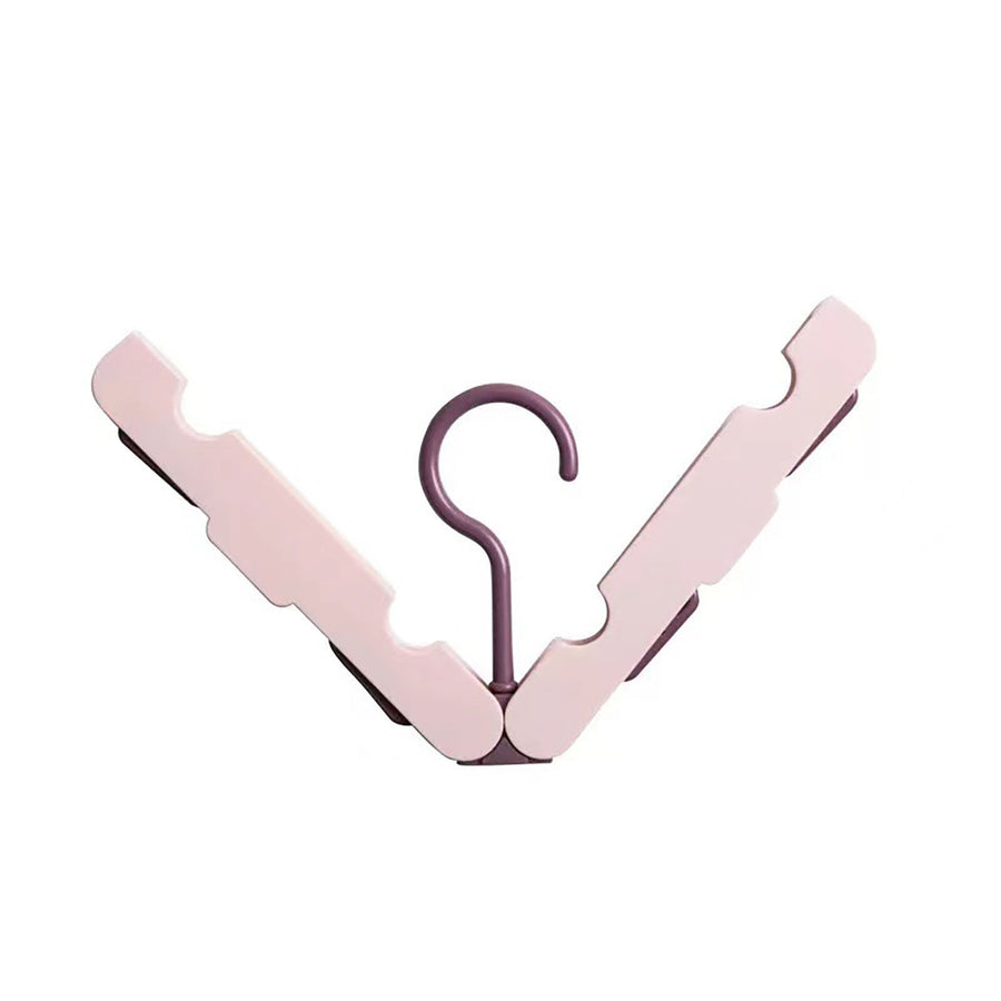 Clothes Hanger Rack Anti Slip Multifunctional Foldable Travel Hanger with Clips for Home Dorm Pink