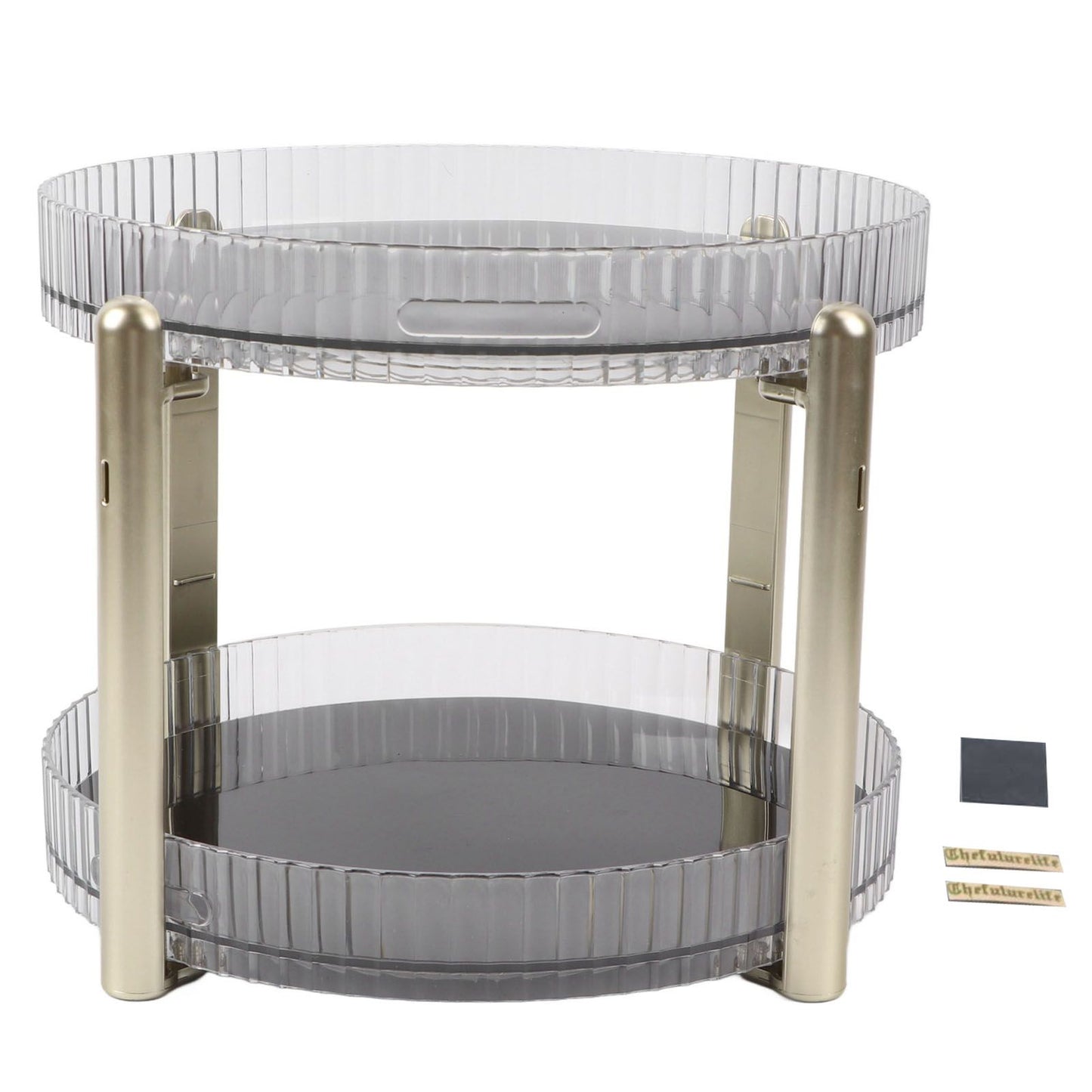Double Layer Rotating Makeup Organizer Multifunctional Rotating Cosmetic Shelf for Home Translucent White