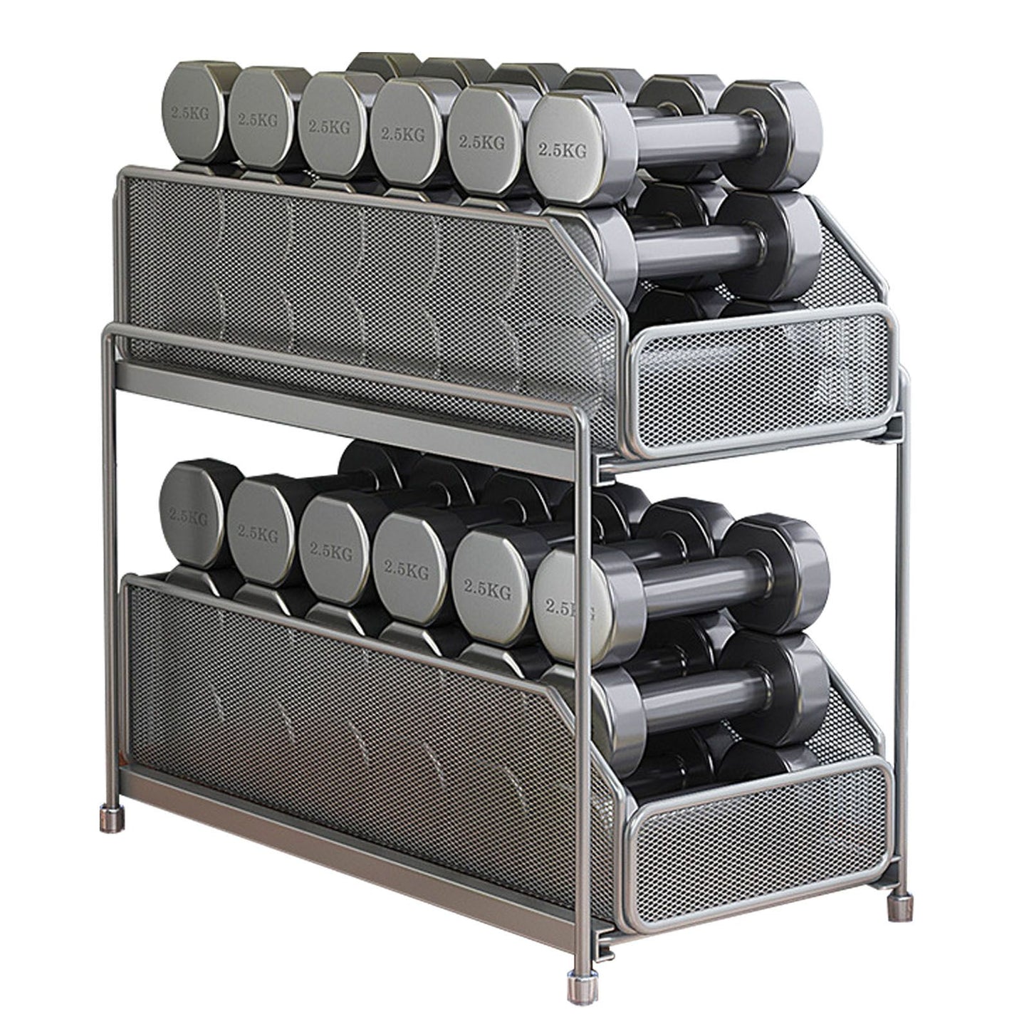 Pull Out Cabinet Organizer 2 Tier Carbon Steel Mesh Large Capacity Easy Maintenance Sliding Basket Drawer Silver