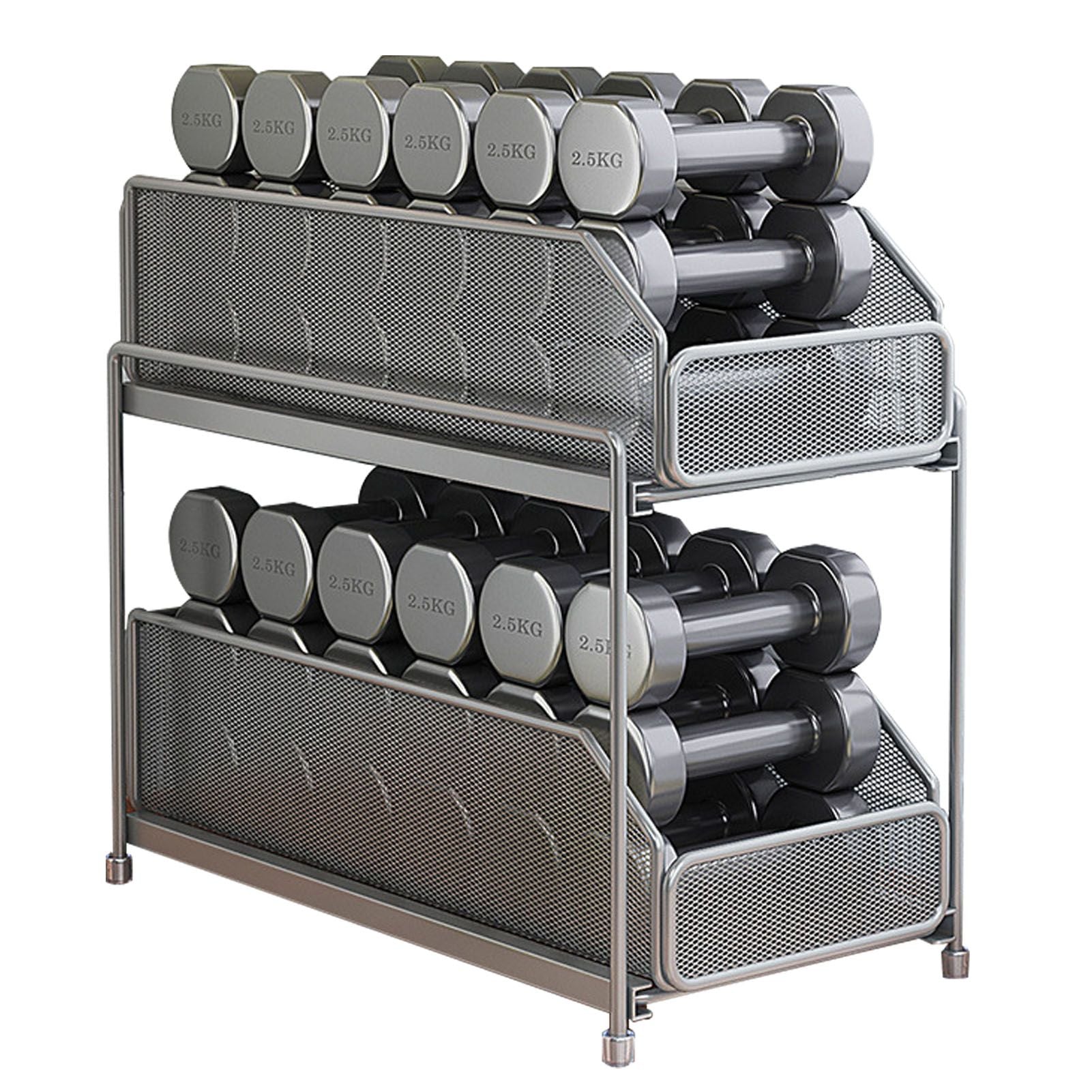 Pull Out Cabinet Organizer 2 Tier Carbon Steel Mesh Large Capacity Easy Maintenance Sliding Basket Drawer Silver