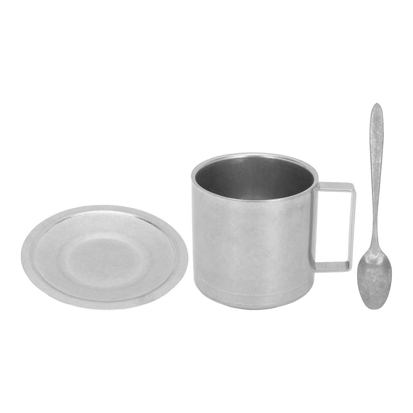 Insulated Coffee Cup Set Double Layer 304 Stainless Steel Coffee Mug with Saucer and Scoop for Home Camping Office 280ML