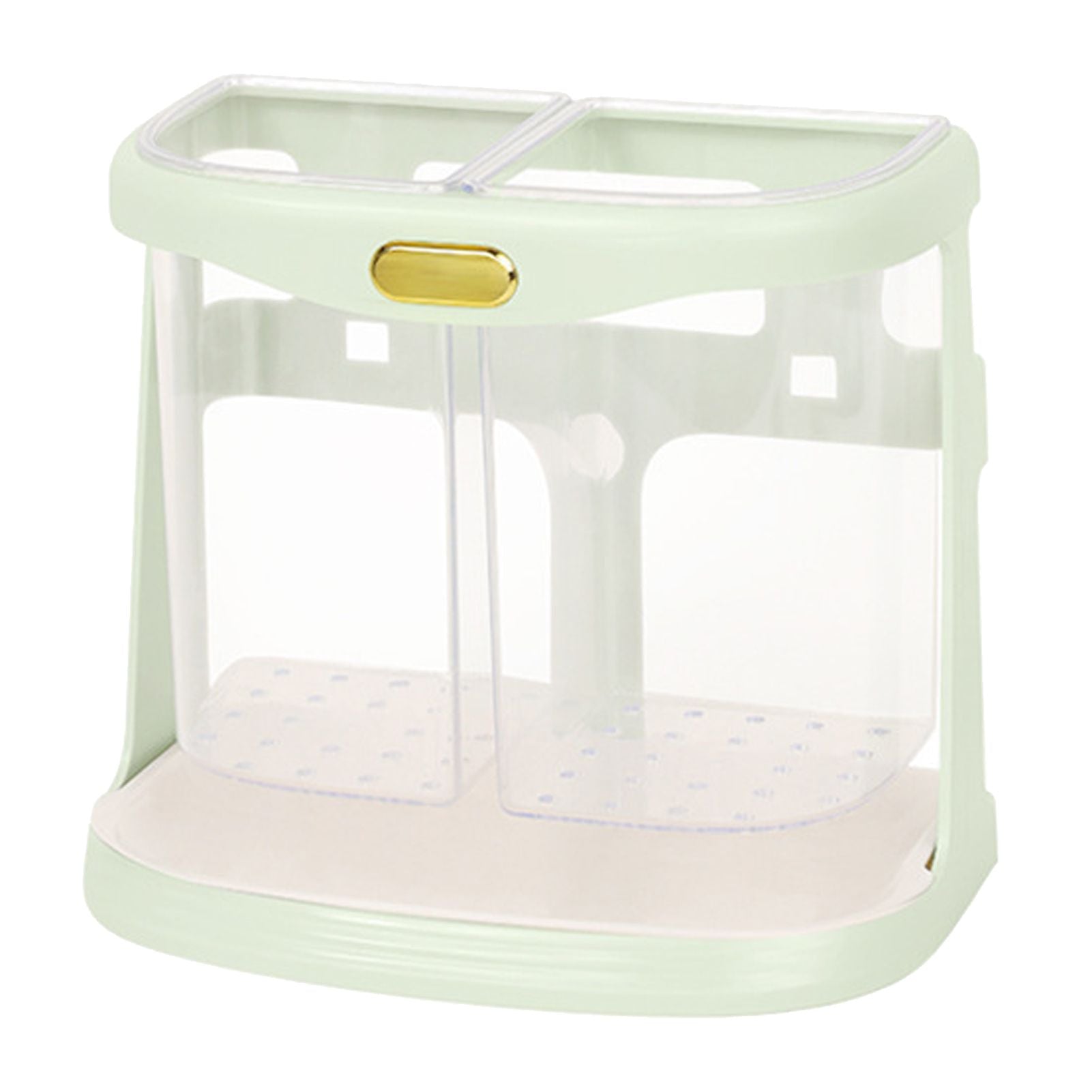 Chopsticks Drain Bucket Wall Mounted Double Compartment Hole Free Chopsticks Tube Basket for Forks Spoon Light Green