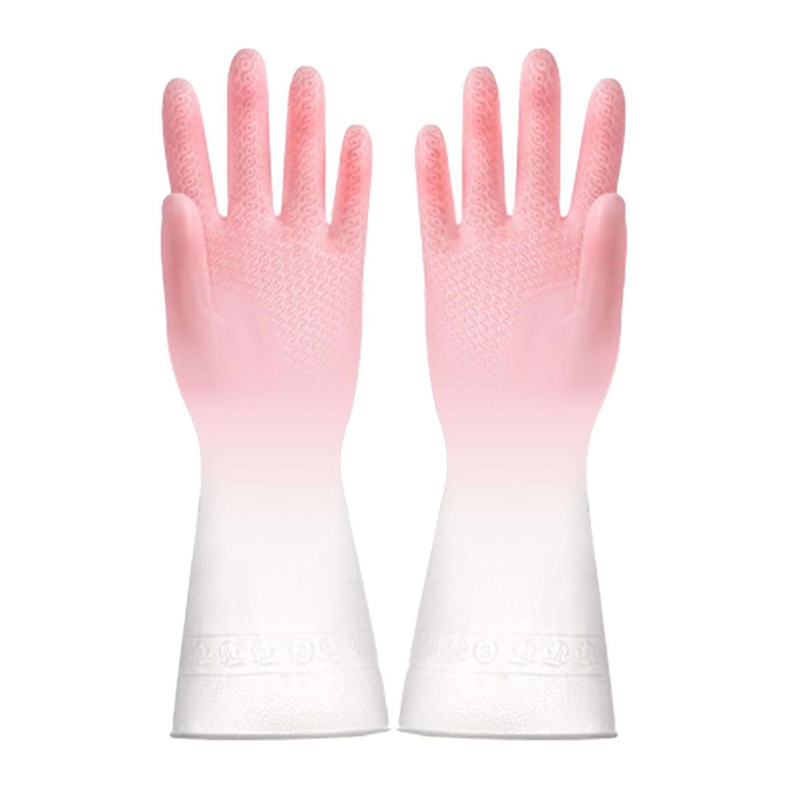Kitchen Gloves Reusable Tight Fit Multifunctional Dishwashing Cleaning Waterproof Durable Household Gloves Pink