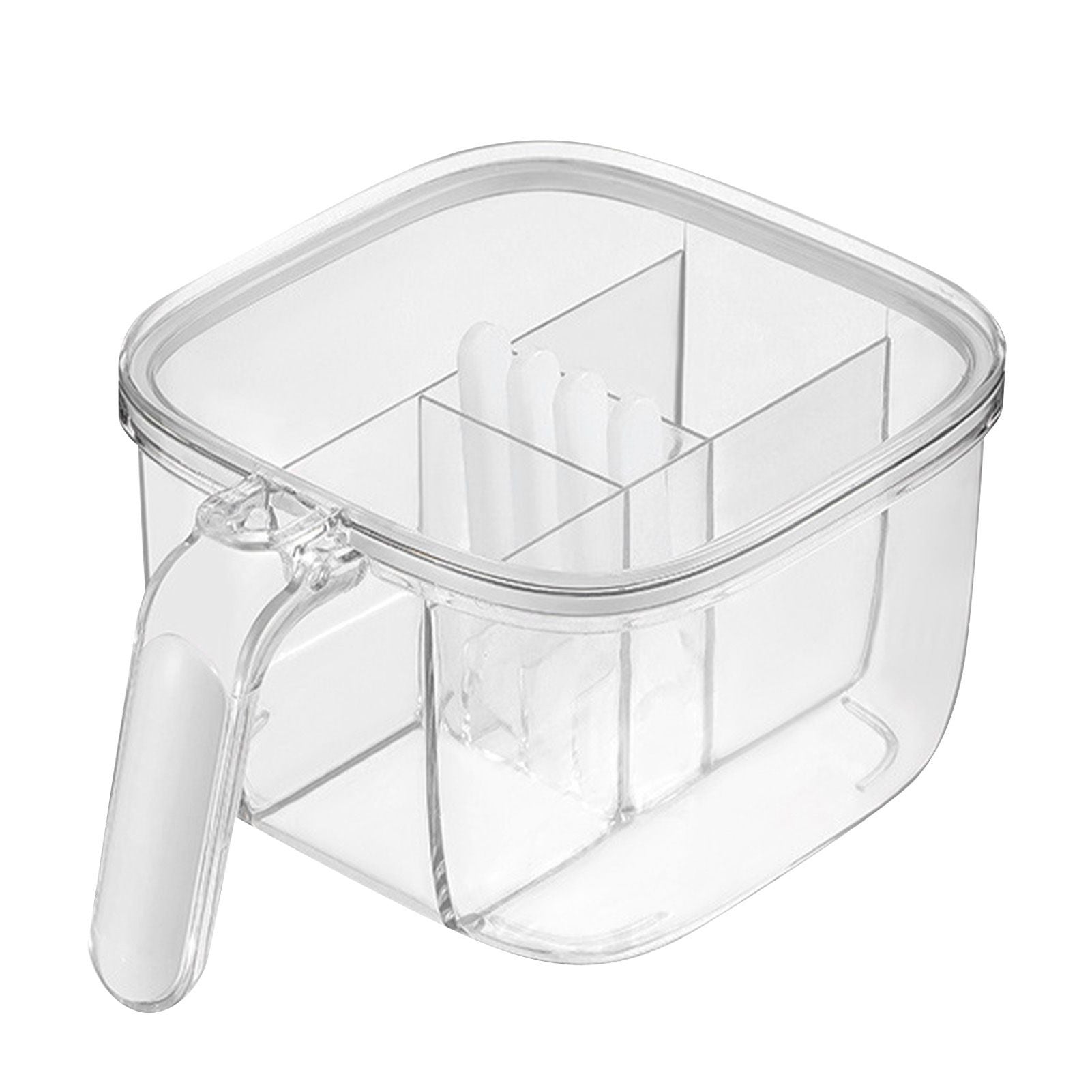 Seasoning Box 4 Compartments Transparent Window Strong PET Seasoning Jar with 4 Spoons for Home Kitchen Cooking White