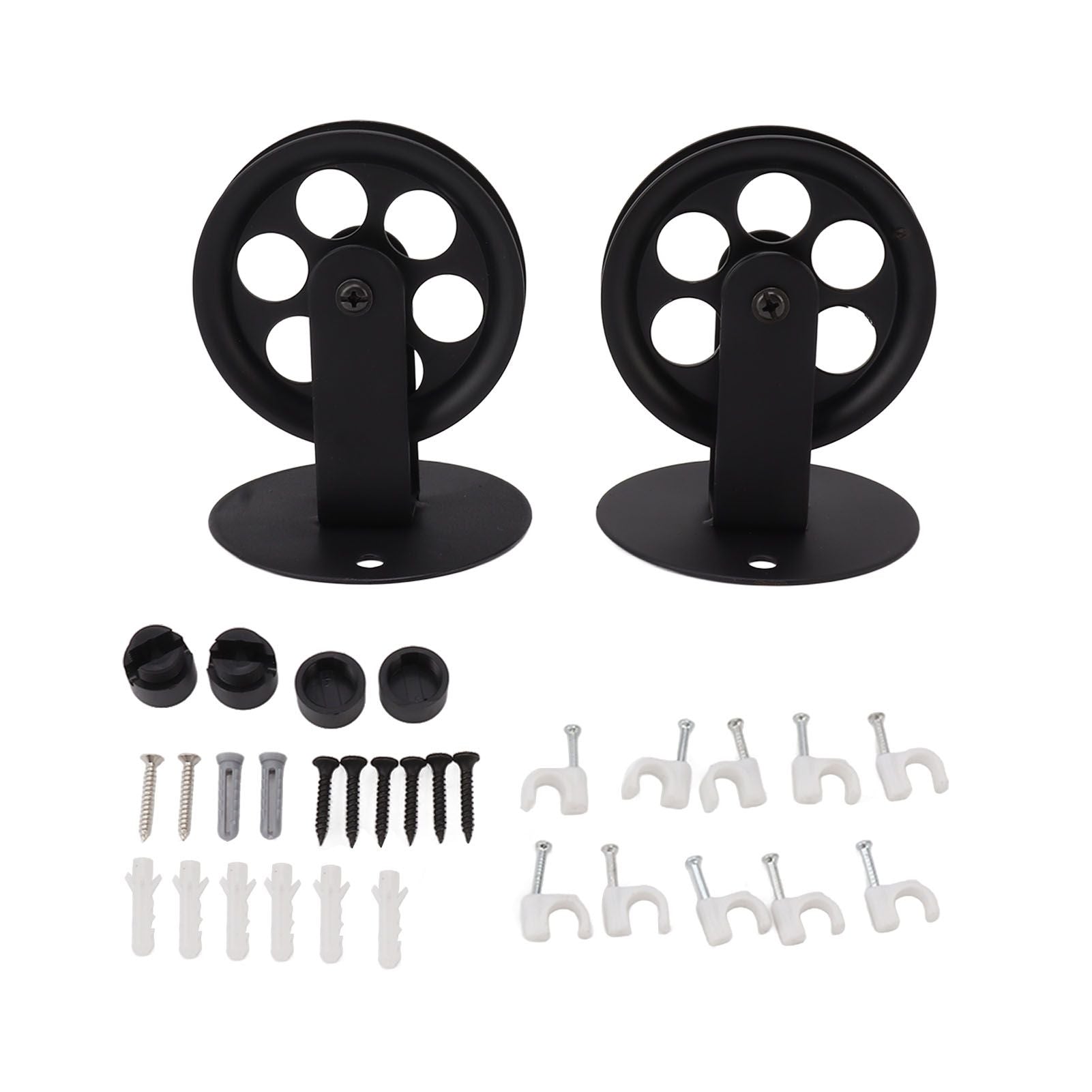 2pcs Industrial Pulley Wheels for Plug in Barn Pendant Light Vintage Wall Ceiling Mount Lifting Towing Pulleys Black