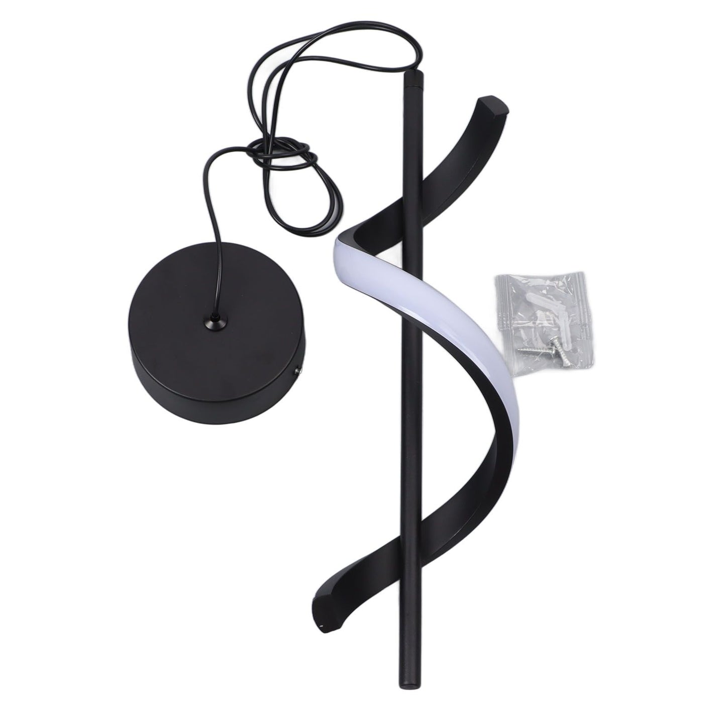 Spiral LED Pendant Light Black Glareless Bright Eyes Protection LED Hanging Lamp for Living Room Cafe Family 85‑265V Warm Light