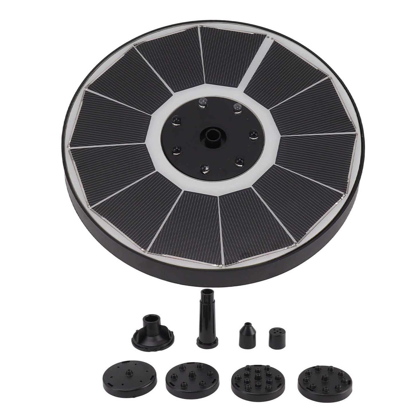 Solar Fountain Light with 8 Nozzles 3.5W 900mAh Colorful Powerful Solar Bird Bath Fountains for Bird Bath Garden Black Nozzle