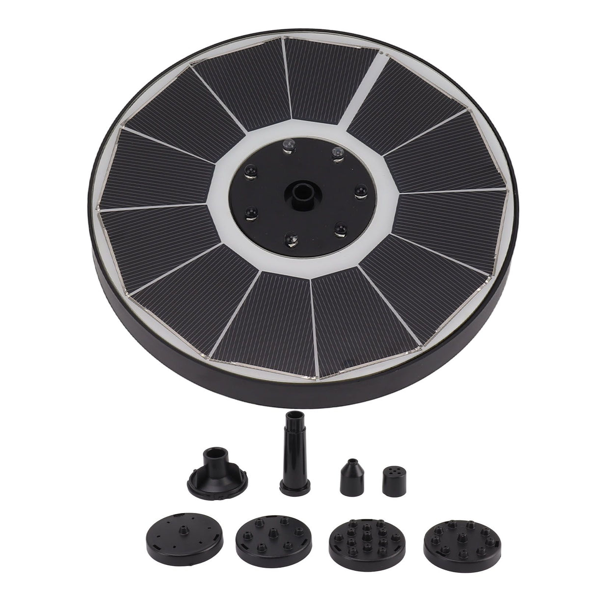 Solar Fountain Light with 8 Nozzles 3.5W 900mAh Colorful Powerful Solar Bird Bath Fountains for Bird Bath Garden Black Nozzle
