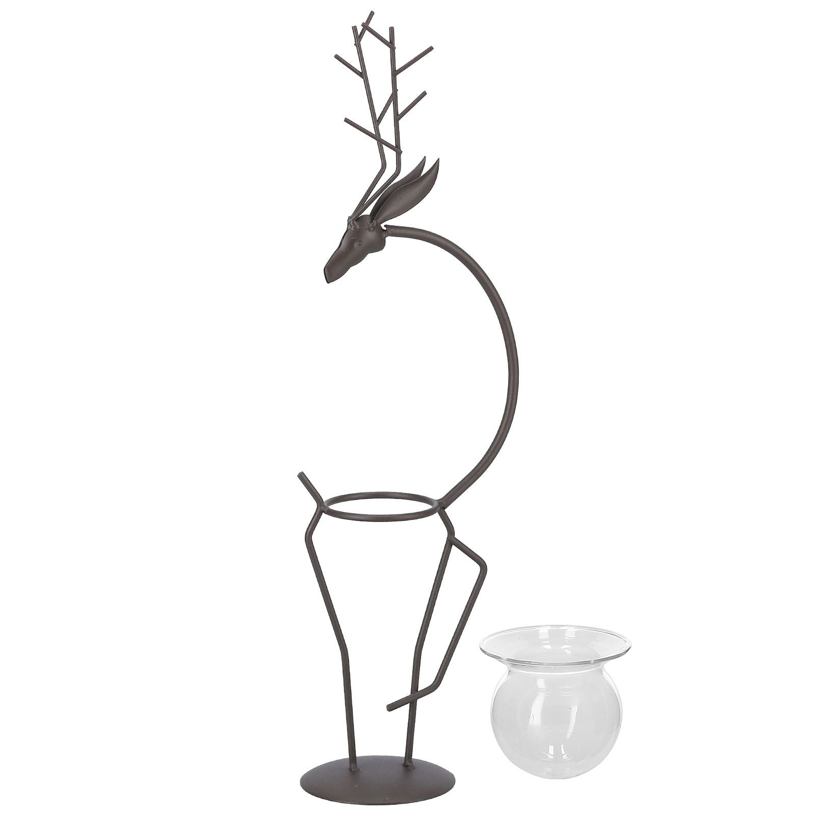 Deer Shape Wrought Iron Plant Stand Transparent Glass Hydroponic Plant Vase for Living RoomType A
