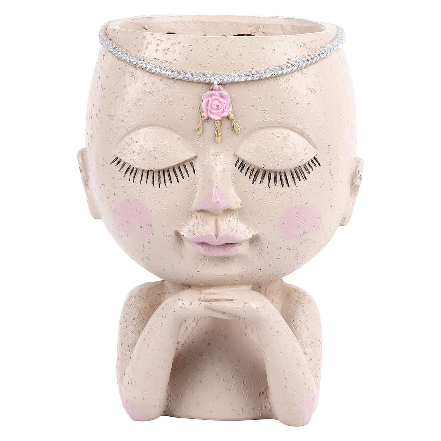 Face Flower Pot Head Planter Pot Succulent Planter Cute Resin Cactus Planter with Closed Eyes Indoor Outdoor Use