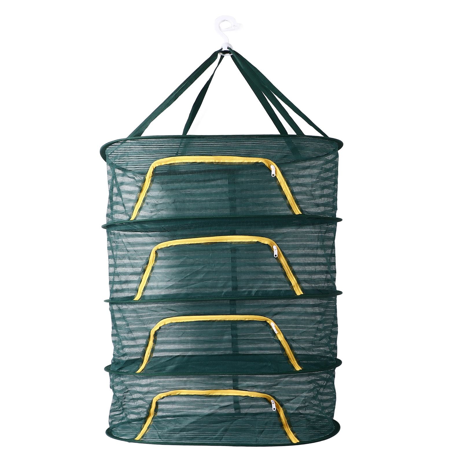 4 Layer Herb Drying Rack with U Shaped Zipper Dark Green Foldable High Elastic Fine Mesh Plant Drying Rack Net for Herbs Plants Seeds