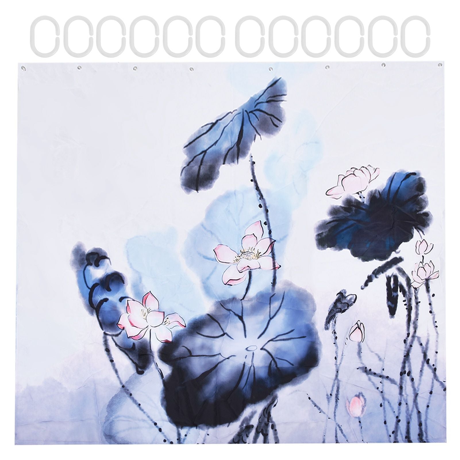 Blackout Curtain Waterproof Flower Printing Shower Curtain with Hooks for Bathroom Bedroom Living Room Study180x180cm