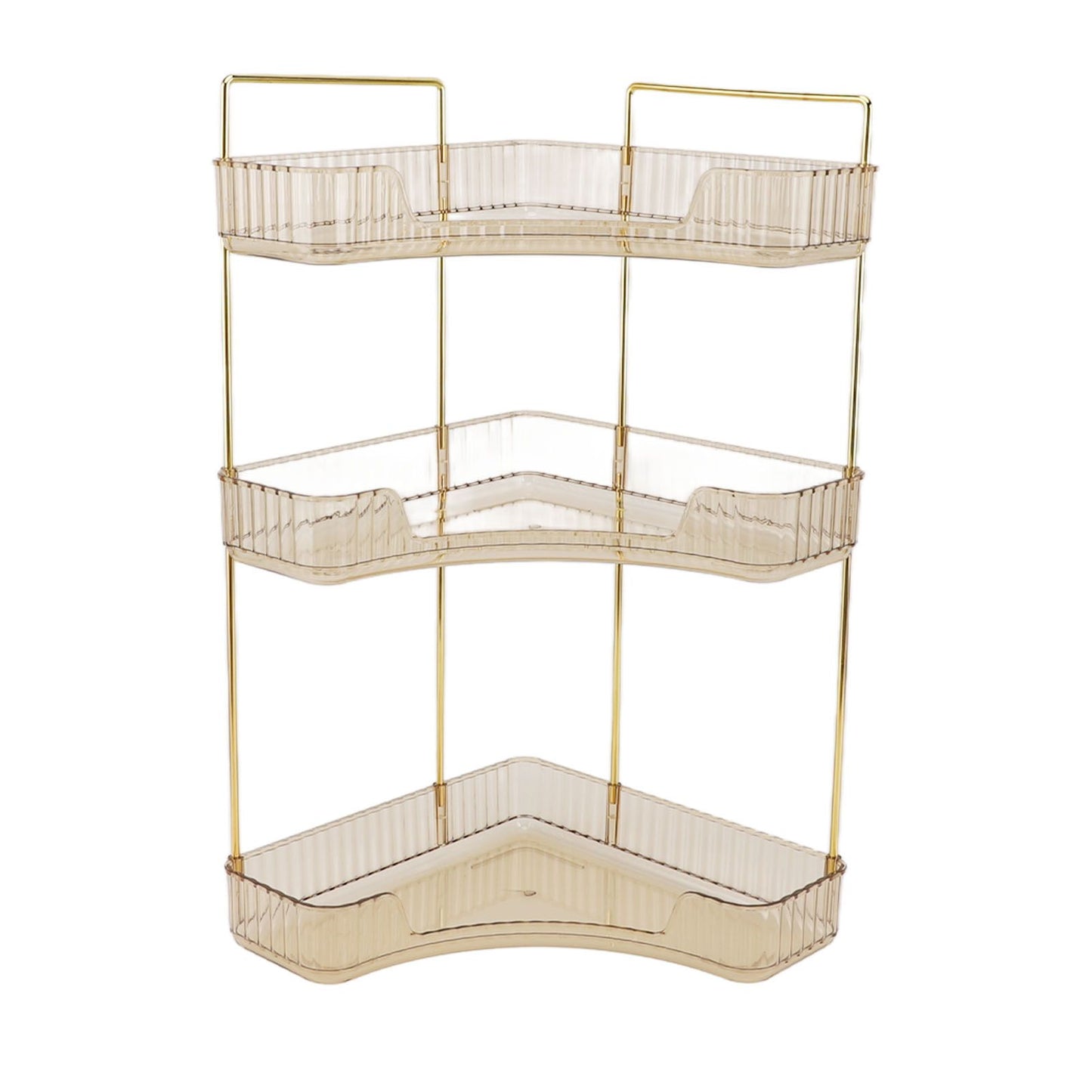 3 Tier Makeup Shelf Organizer Easy Access Aesthetic Corner Bathroom Countertop Organizer for Cosmetics Skincare Amber