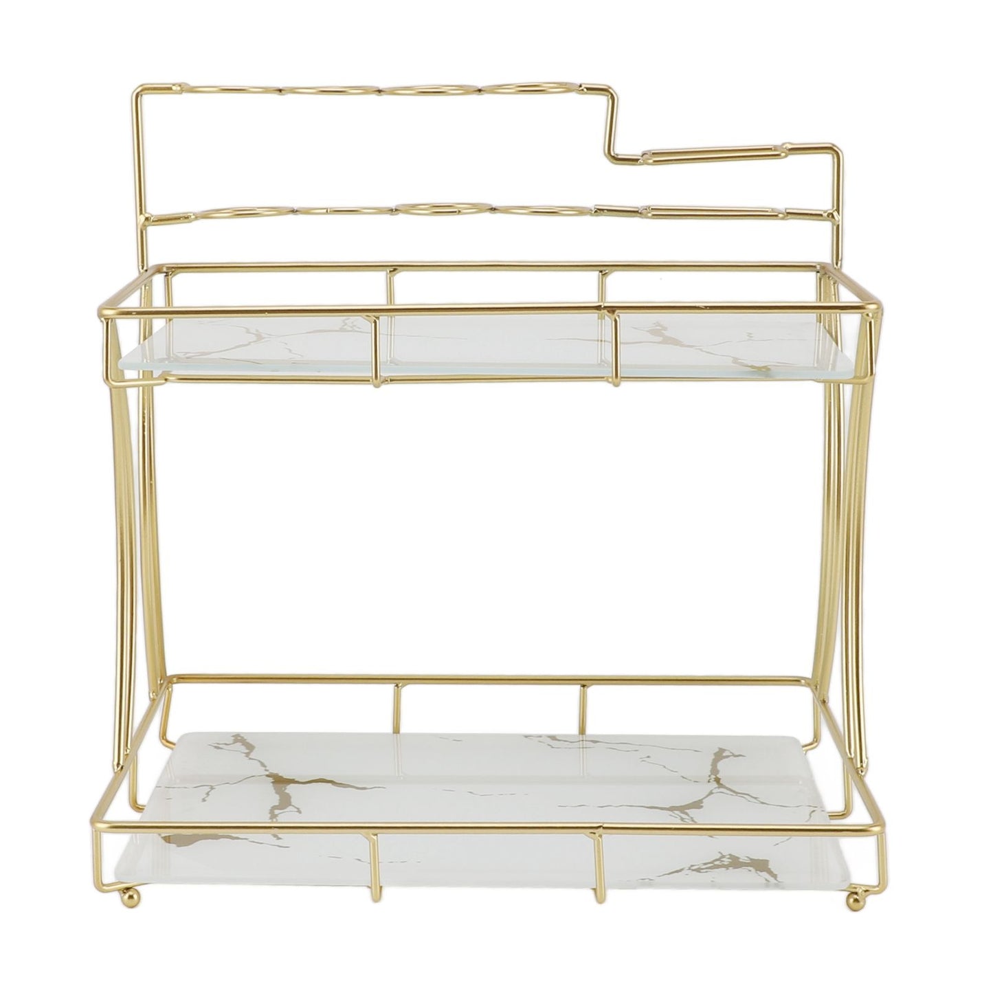 Countertop Storage Rack Double Layer Waterproof Counter Organizer Shelf with Electric Toothbrush Holder for Bathroom White Background Gold Grain