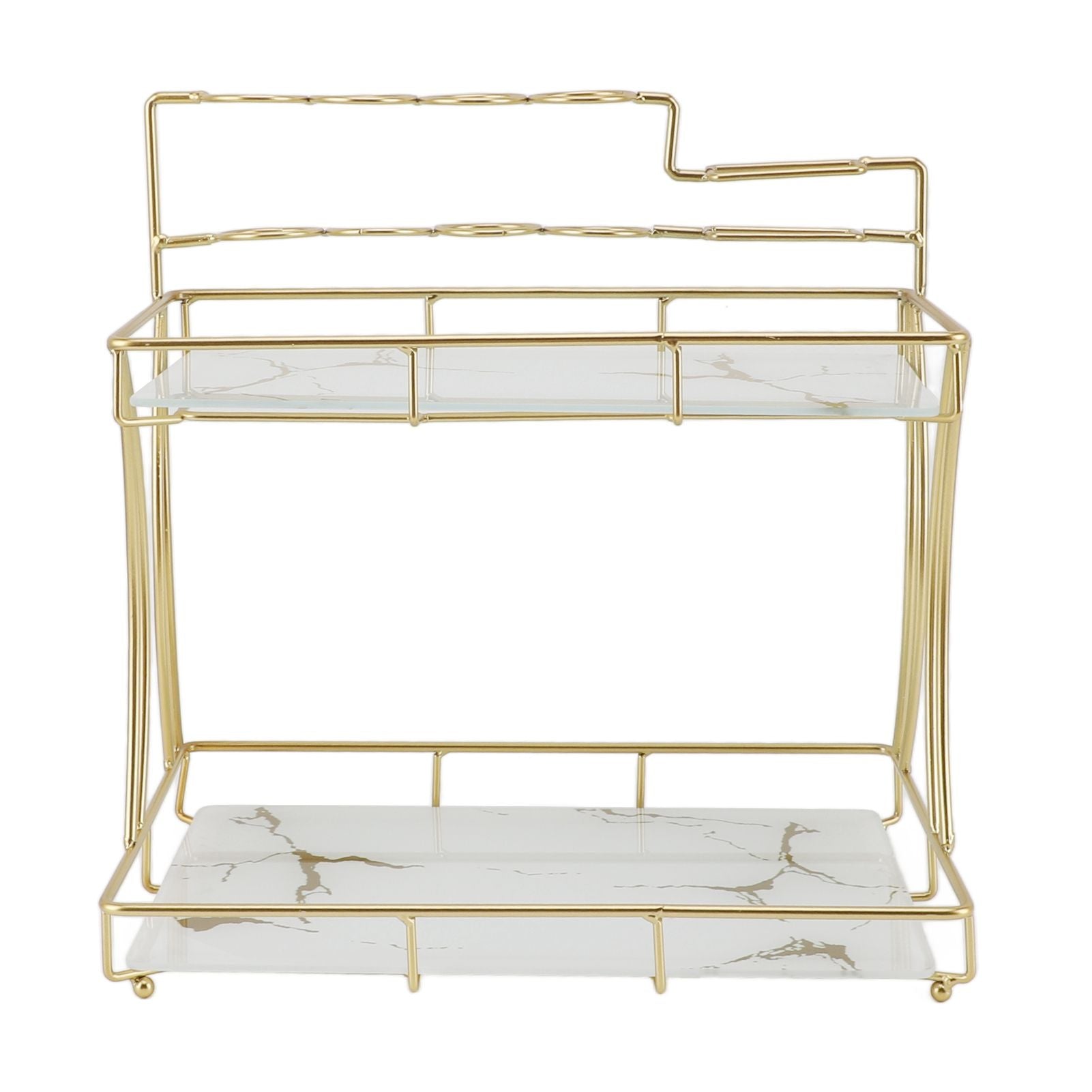 Countertop Storage Rack Double Layer Waterproof Counter Organizer Shelf with Electric Toothbrush Holder for Bathroom White Background Gold Grain