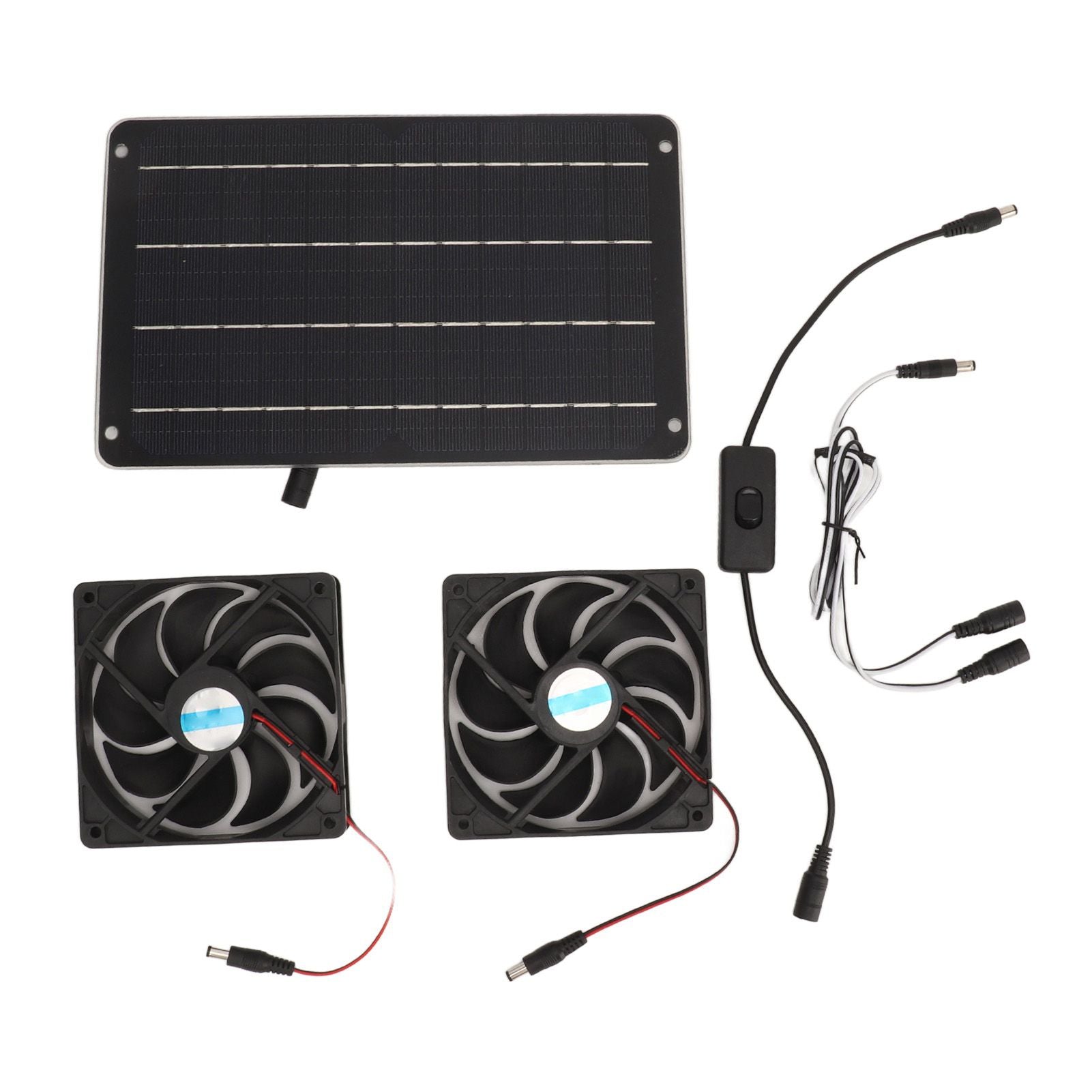 20W Solar Panel Fan Kit Heat Dissipation Ventilation Solar Powered Dual Fan with Switch for Chicken House Greenhouse Dog House
