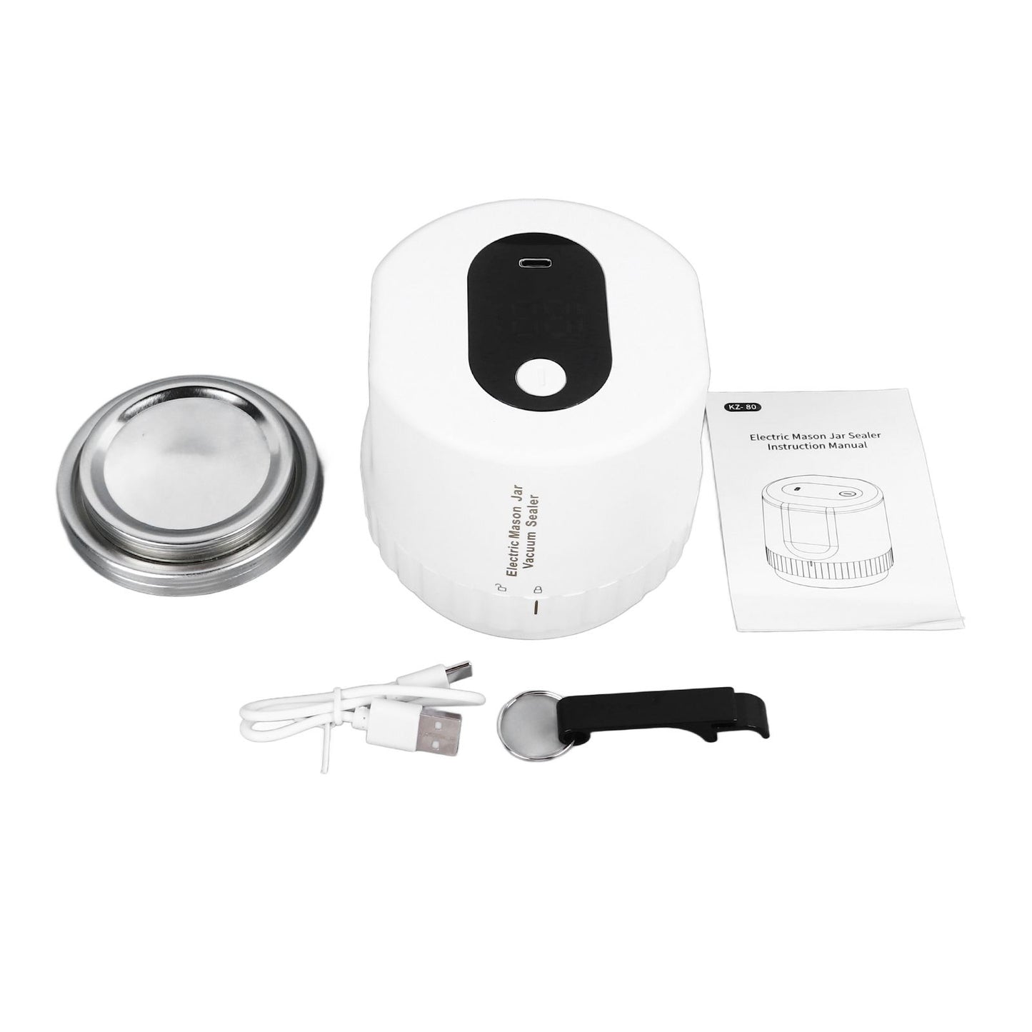 Electric Jar Vacuum Sealer Kit Automatic USB Rechargeable Canning Jars Vacuum Sealing Machine with Lids for Food Storage Fermentation White