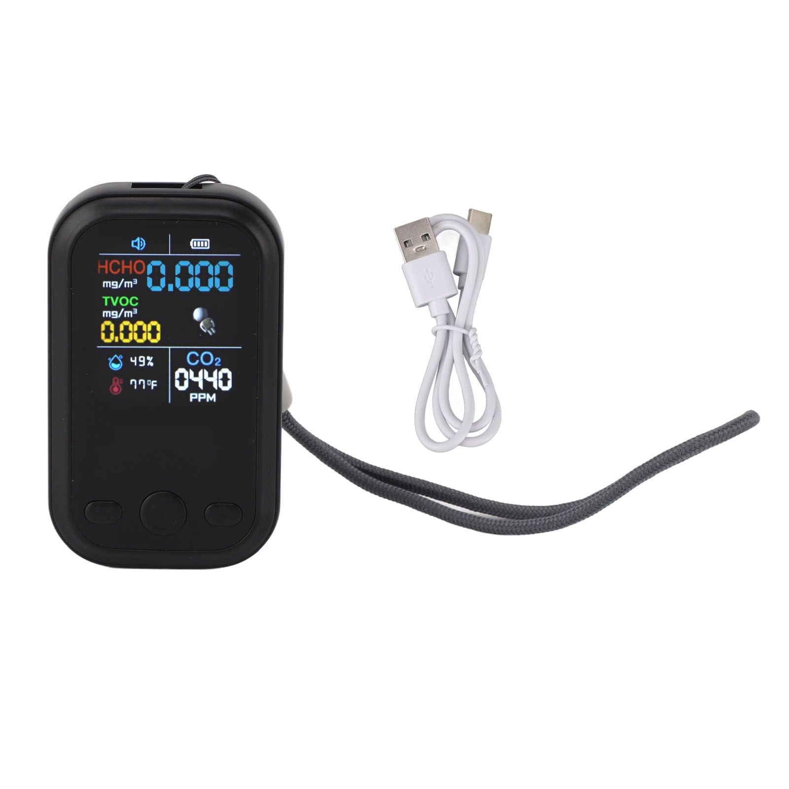 5 in 1 Air Quality Monitor Multifunctional Smart Portable CO2 Humidity Temperature Detector for Indoor Home Black