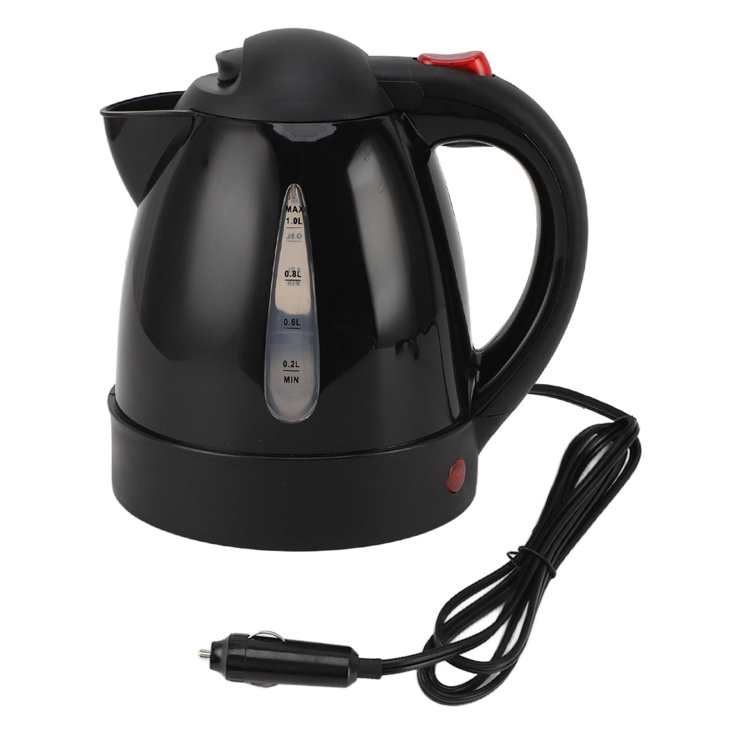 250W Portable Car Electric Kettle with Cigarette Lighter Road Trip 24V Truck Heated Water Tea Coffee Kettle Auto Shut Off 1000ml Black