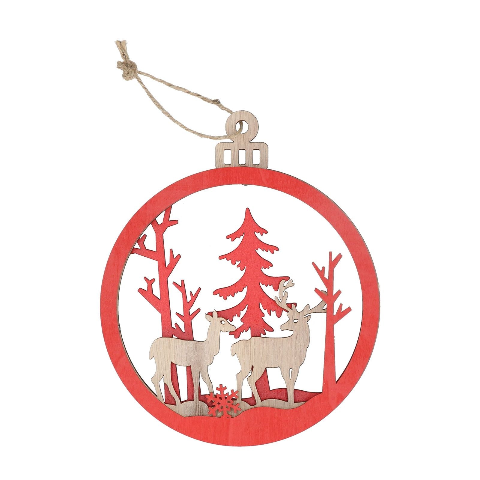 Basswood Ornament 3 Dimensional Bulb Pendant Indoor Decoration for Merry ChristmasDouble Deer Type