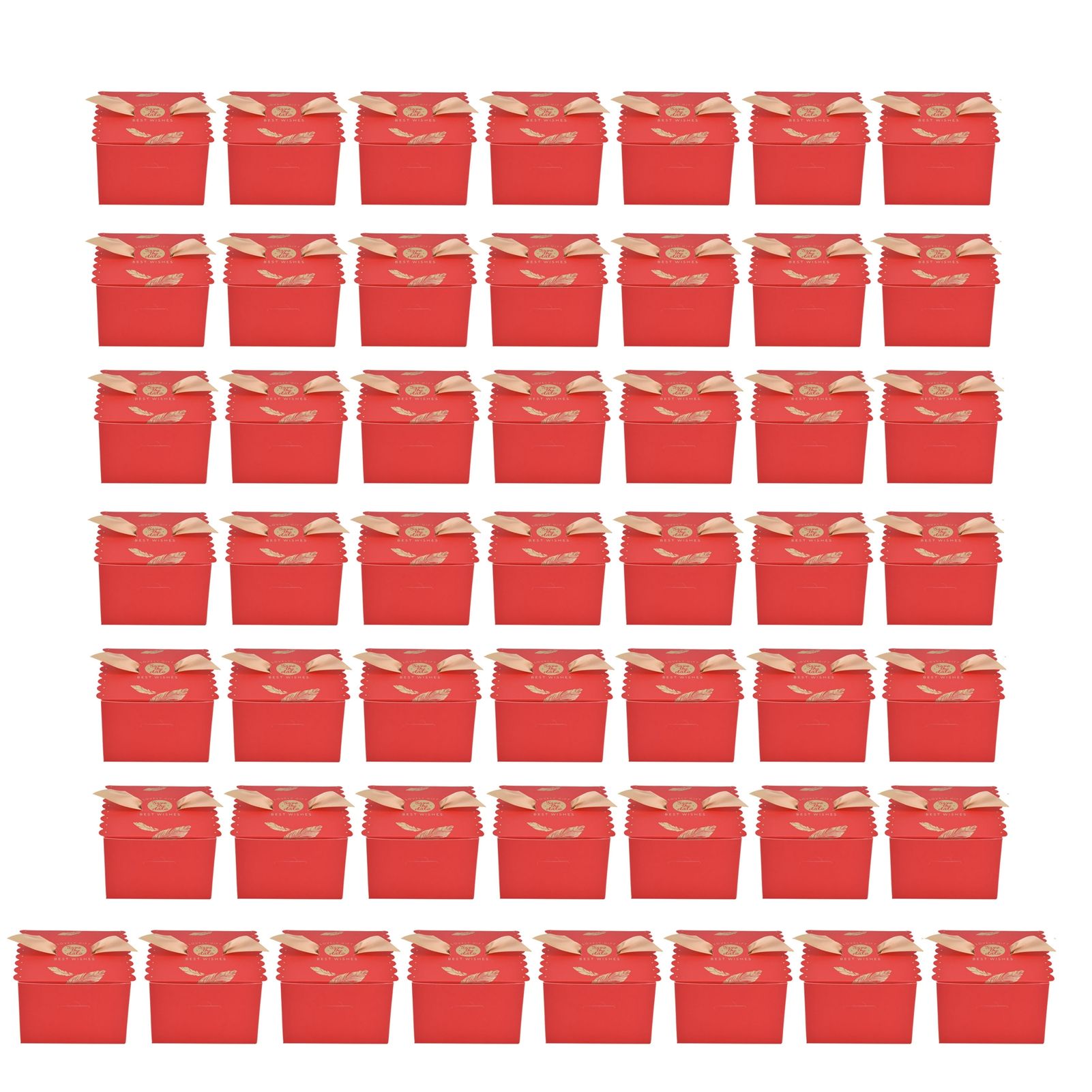 50Pcs Square Wedding Candy Box with Golden Ribbon Innovative Paperboard Box for Party AnniversaryL Red Gold Feather
