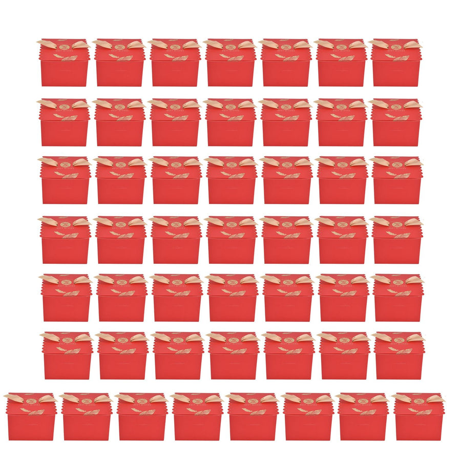50Pcs Square Wedding Candy Box with Golden Ribbon Innovative Paperboard Box for Party AnniversaryL Red Gold Feather