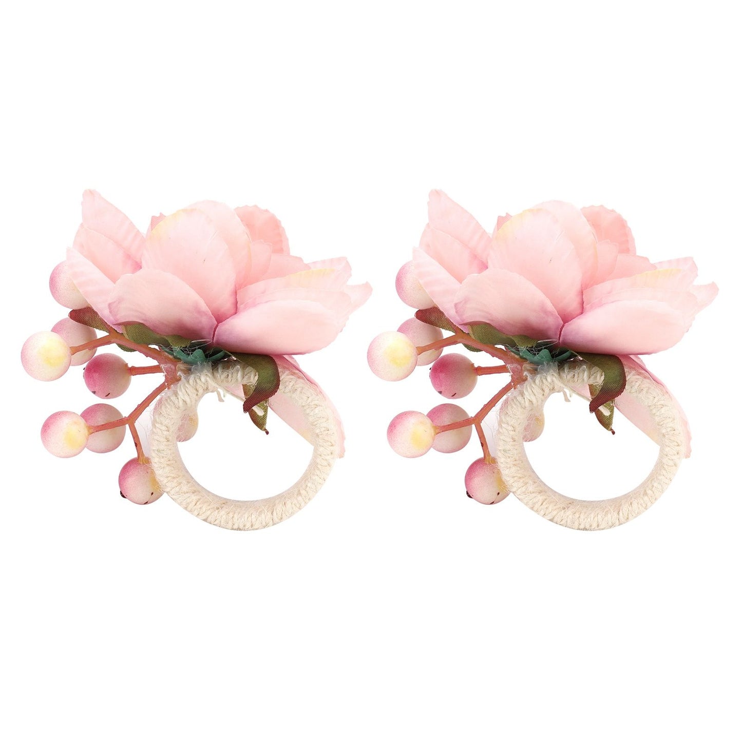 2Pcs Hemp Rope Napkin Buckle Simulation Flower Napkin Ring for Hotel Western Restaurant6623 Pink