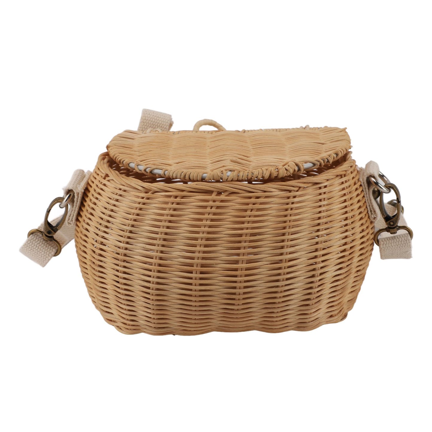 Kids Bike Basket Simple Lid Design Adjustable Strap Light Sturdy Kids Rattan Basket for Cycling School Travel