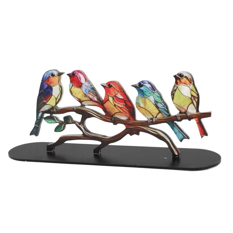 Birds On Branch Ornaments Craft Acrylic Colorful Vivid Flat Animal Statue Decoration for Desktop Office Home 5 Birds