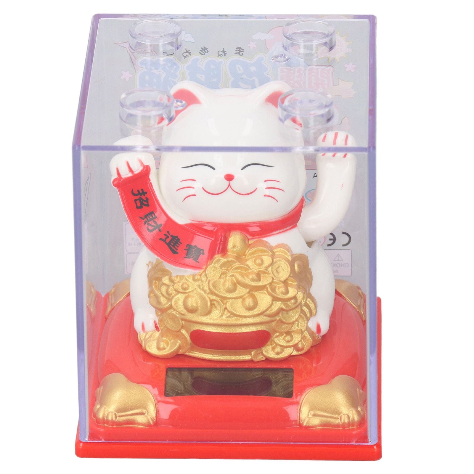 Lucky Cat Decoration Solar Power Arm Waving Fortune Cat Decorative Wealth Welcoming Cat Ornament for Car Office Type 336A White