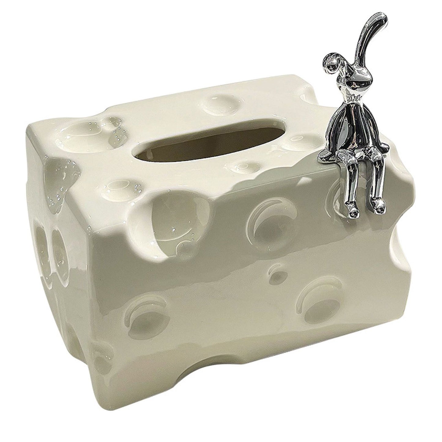 Tissue Box Cover Ceramic Rectangular Stylish Elegant Decorative Napkin Box Holder for Desktop Coffee Table Milky White