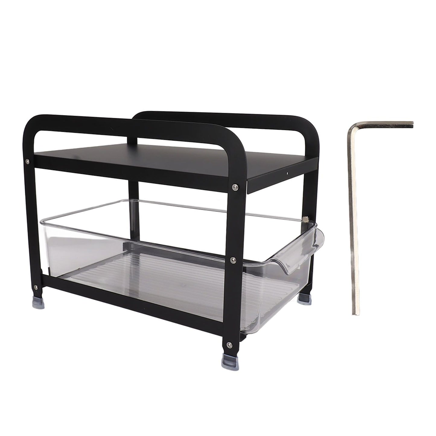 Cup Storage Organizer Shelf 2 Tier Pull Out Countertop Organizer Multifunctional Desktop Storage Rack for Home Office Black