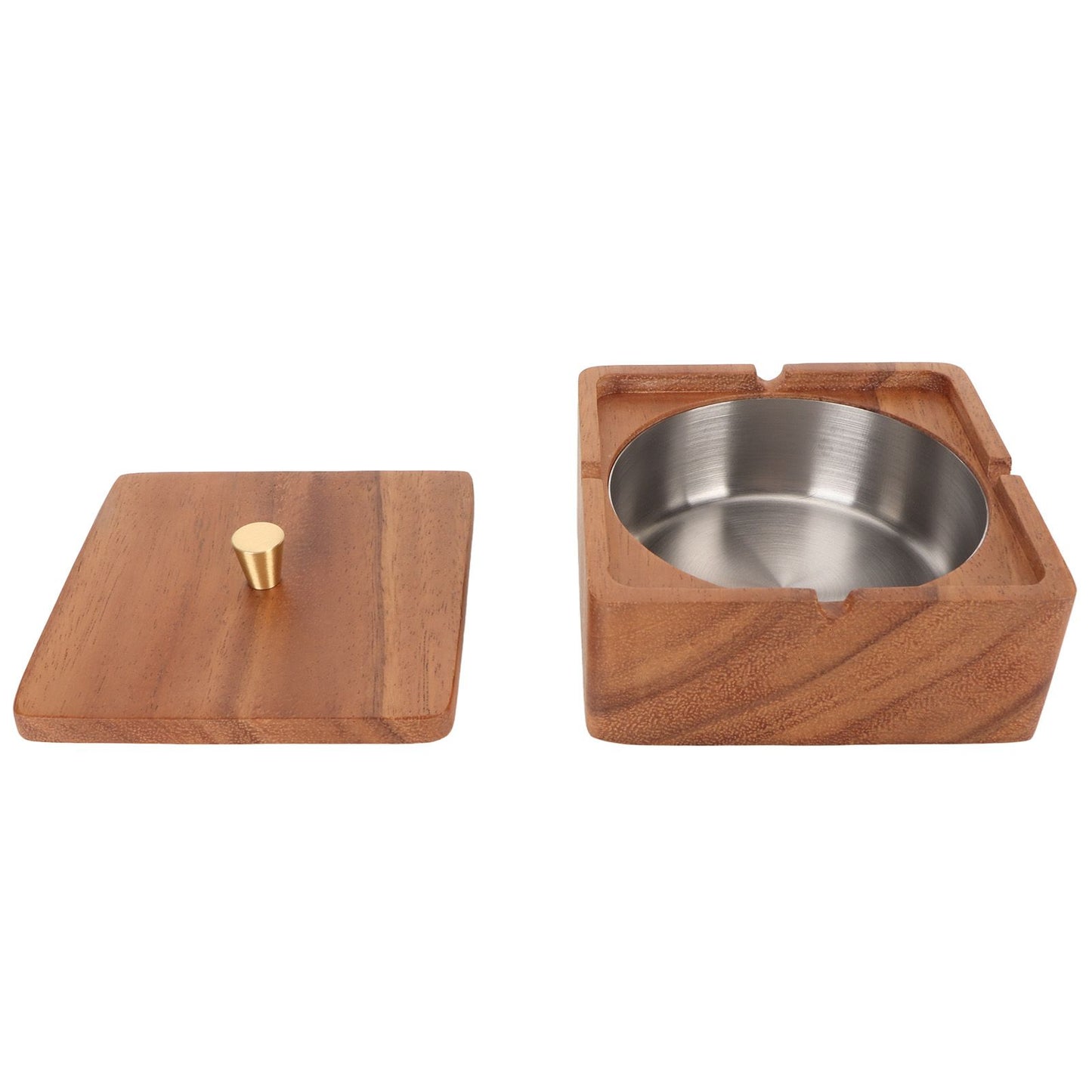 Cigar Ashtray with Lid Walnut Wood Windproof Decorative Desktop Cigarettes Ashtray for Outdoor Patio Indoor Home and Office Silver