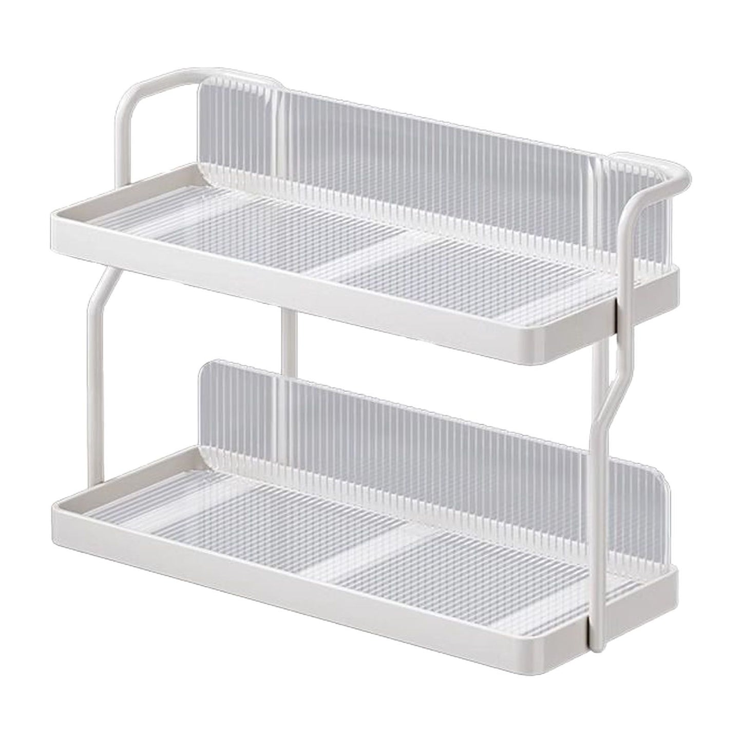 Countertop Shelf Organizer Carbon Steel 2 Tier Multifunctional Kitchen Spice Rack for Bedroom Bathroom Cupboard Under Sink Cream White