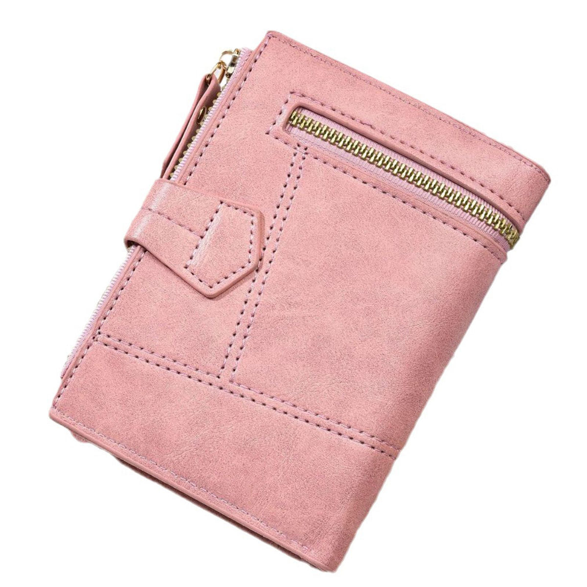 Women Wallet PU Leather Short Small Size Multiple Slots Card Holder Coin Purse for Daily Life Pink