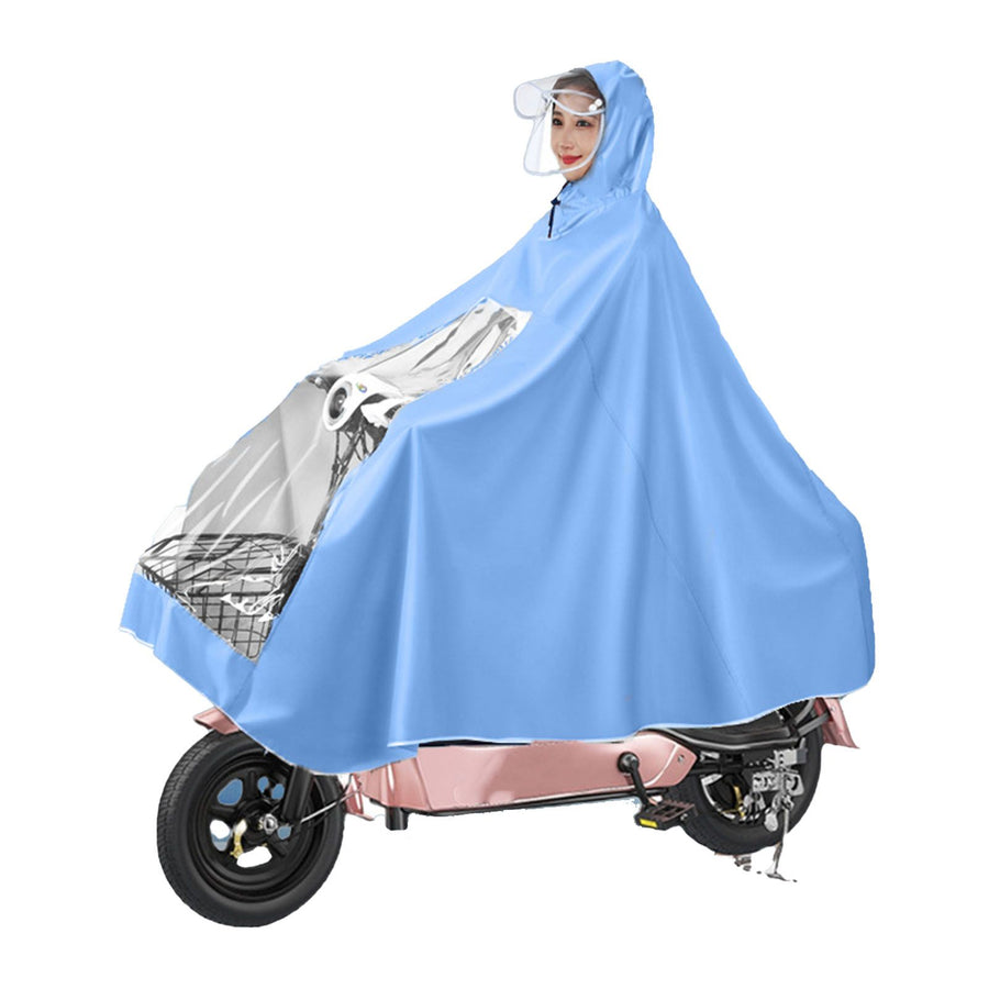 Electric Motorcycle Rain Cape Extended Full Body with Helmet Rainstorm Proof for Mobility Scooter Bicycle Cycling Sky Blue XXXL