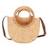 Women Rattan Bag Retro Fashion Small Semicircle Handwoven Straw Shoulder Bag Clutch Bag for Beach Travel