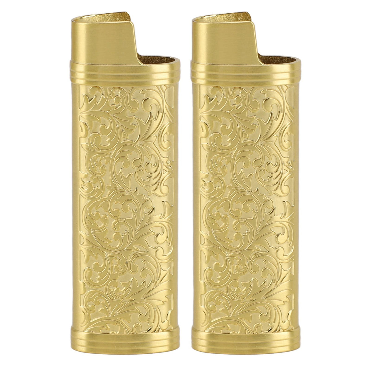 2PCS Lighter Case Cover Vintage Style Floral Stamped Zinc Alloy Shell for Lighter Protection Gold