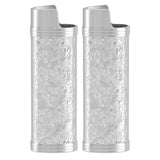 2PCS Lighter Case Cover Vintage Style Floral Stamped Zinc Alloy Shell for Lighter Protection Silver