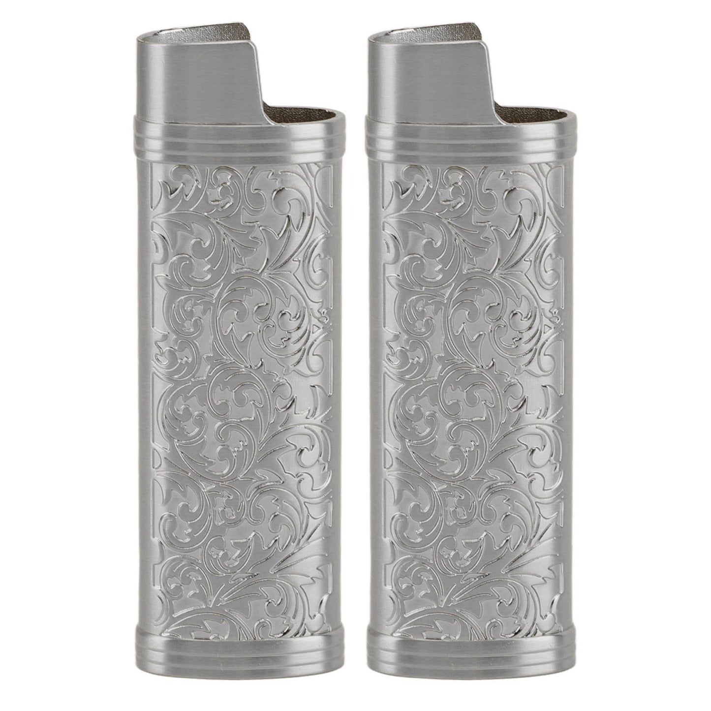 2PCS Lighter Case Cover Vintage Style Floral Stamped Zinc Alloy Shell for Lighter Protection Gray