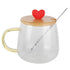 400ml Cute High Borosilicate Glass Cup HeatResistant Mug with Stainless Steel Spoon Bamboo Lid(Love )