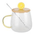 400ml Cute High Borosilicate Glass Cup HeatResistant Mug with Stainless Steel Spoon Bamboo Lid(Lemon )