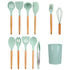 12Pcs/Set Cooking Utensil with Wooden Handle Silicone Cooking Tool for Home KitchenLight Green