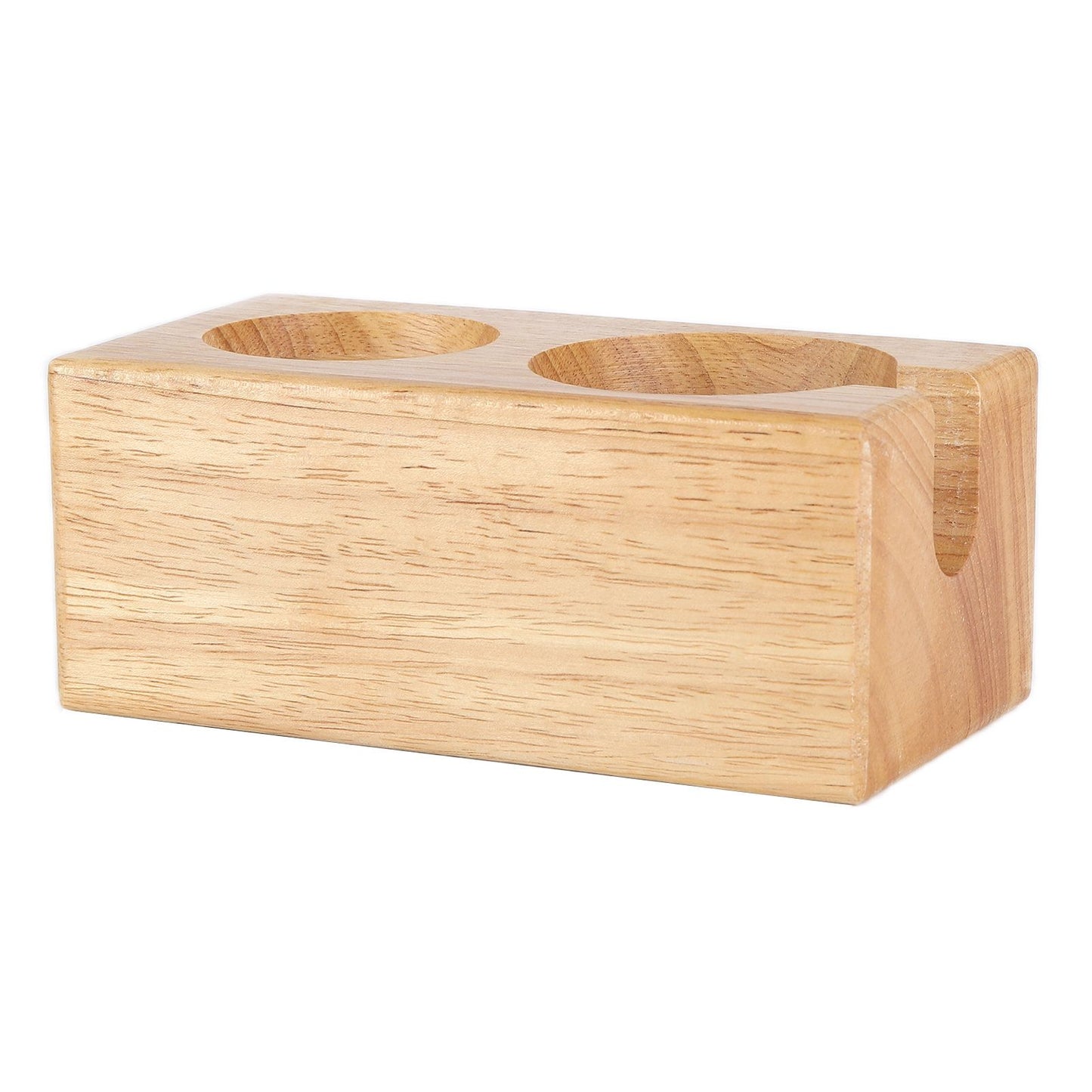 2‑Hole Wooden Tamper Base Natural Wood Color External Durable Tamping Station Handle Stand for Coffee Shop Home