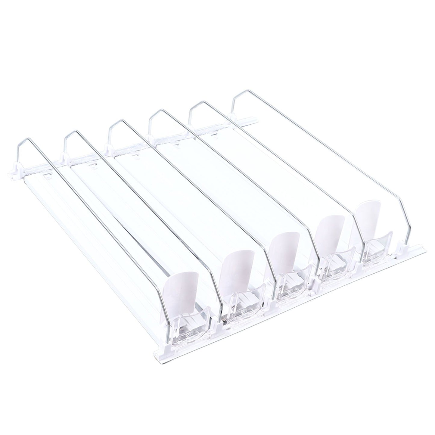 Drink Organizer for Fridge Spring Loaded Adjustable Push Rod Slide Rail Soda Can Dispenser for Beer Beverages 38cm White